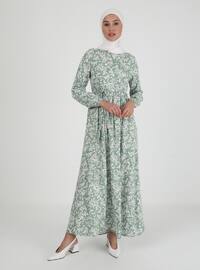 Floral Patterned Modest Dress Green