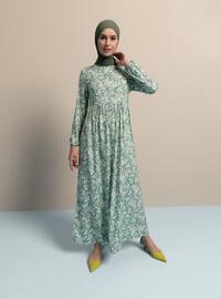 Floral Patterned Modest Dress Green