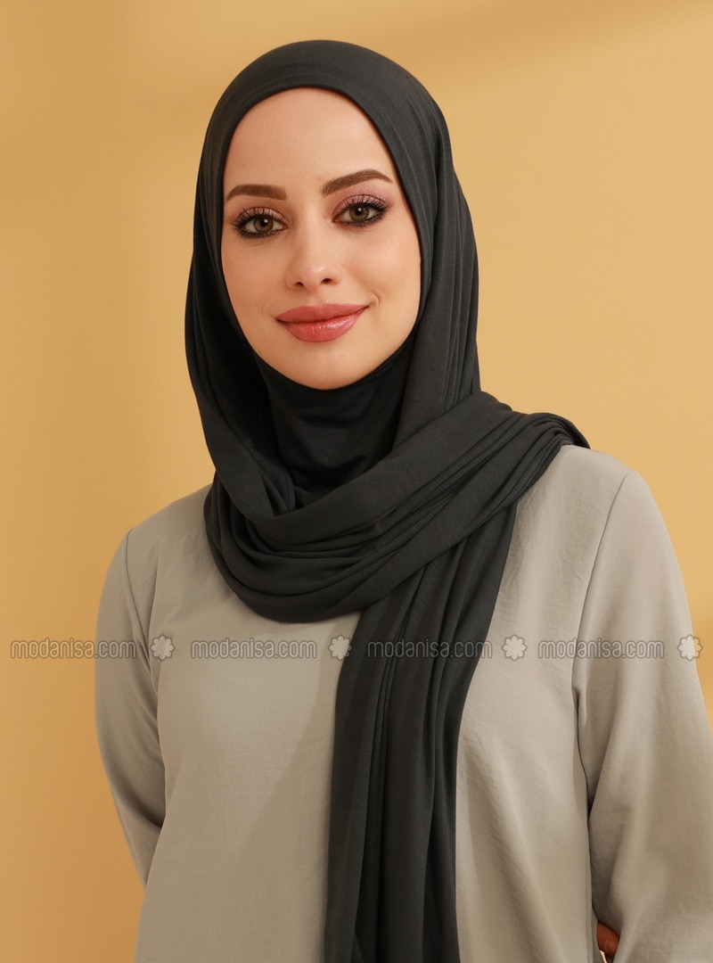 Practical Combed Cotton Shawl Anthracite With Neck Collar Instant Scarf