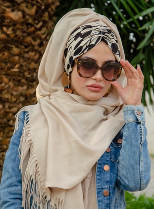 Patterned Instant Practical Shawl Beige Instant Scarf
