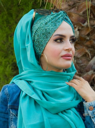 أخضر نعناعي - منمق - حجابات جاهزة - AİŞE TESETTÜR