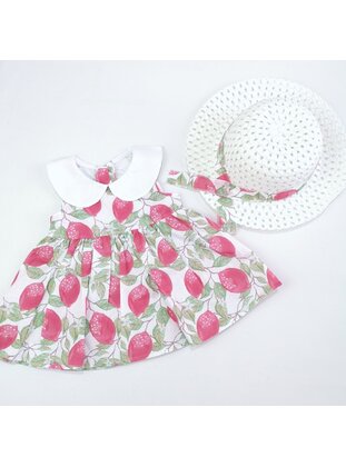 Printed - Round Collar - Unlined - Pink - Cotton - Baby Dress - MİNİPUFF BABY