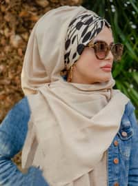 Patterned Instant Practical Shawl Beige Instant Scarf