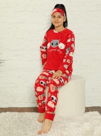 Multi - Crew neck - Unlined - Red - Girls` Pyjamas