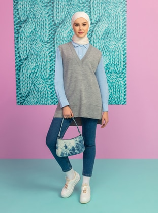 Unlined - Gray - Knit Sweater - İLMEK TRİKO
