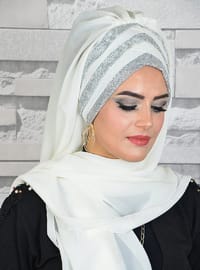 أبيض - أبيض - مخطط - من لون واحد - حجابات جاهزة