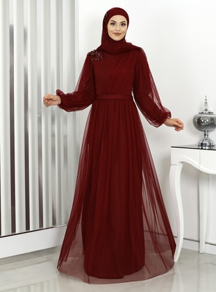 Red - Fully Lined - Crew neck - Modest Evening Dress - Rana Zenn