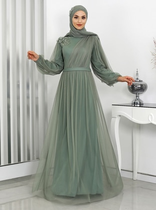 Mint - Fully Lined - Crew neck - Modest Evening Dress - Rana Zenn