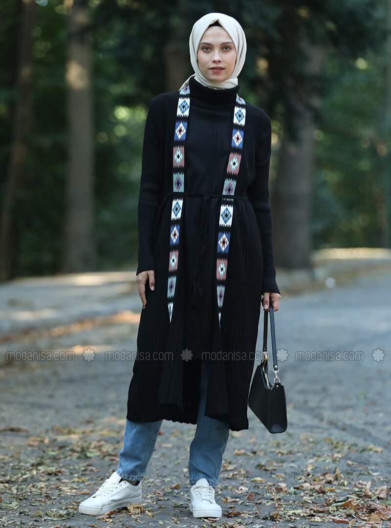 Unlined - Multi - Black - V neck Collar - Knitwear