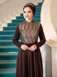 Brown - Fully Lined - Modest Evening Dress - Aslan Polat