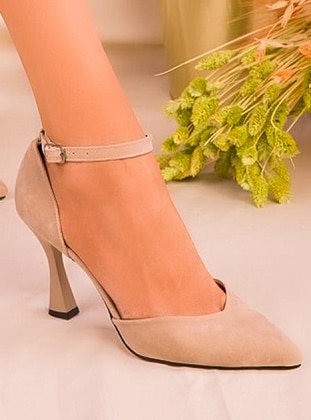Beige - High Heel - Evening Shoes - Odesa Ayakkabı