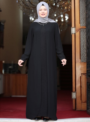 Black - Unlined - Crew neck - Modest Evening Dress - Amine Hüma
