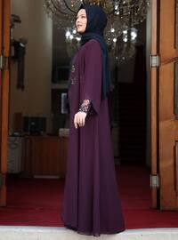 Purple - Unlined - Crew neck - Modest Plus Size Evening Dress