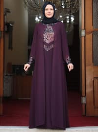 Purple - Unlined - Crew neck - Modest Plus Size Evening Dress