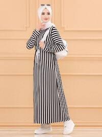 Black - Stripe - Crew neck - Unlined - Single Knit Fabric with Lycra - Modest Dress