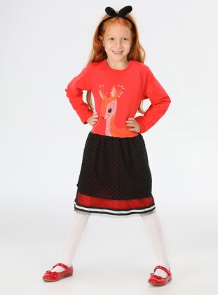 Multi - Crew neck - Unlined - Coral - Cotton - Girls` Dress - LupiaKids