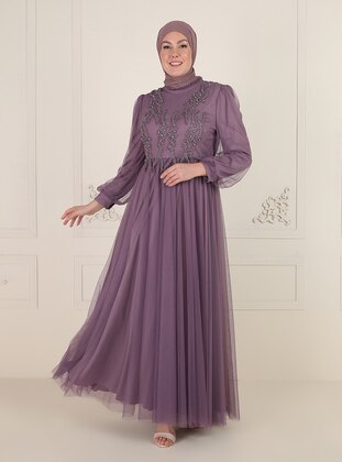 Lilac - Fully Lined - Crew neck - Modest Plus Size Evening Dress - MODAYSA