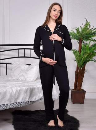 Black - Multi - Maternity Pyjamas - Ladymina Pijama