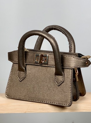 Mini Hand And Shoulder Bag Copper Color With Lock Detail