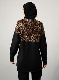 Leopard Detailed Tracksuit Set Black