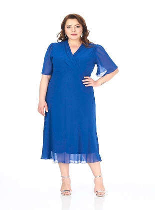 Saxe - Fully Lined - V neck Collar - Modest Plus Size Evening Dress - LILASXXL