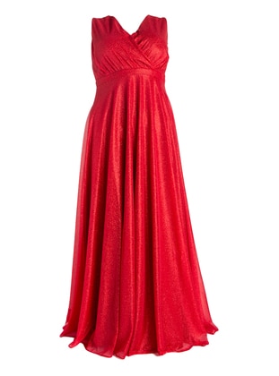 Cherry - Fully Lined - V neck Collar - Modest Plus Size Evening Dress  - Meksila