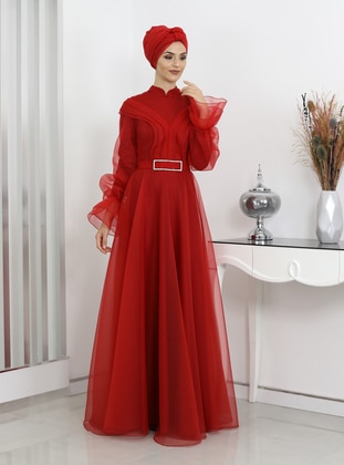 Bade Hijab Evening Dress Red