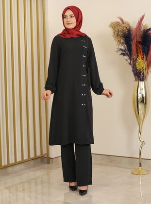 Black - Black - Unlined - Crew neck - Suit - Fashion Showcase Design