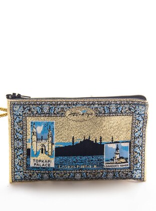 Woven Silvery Mosque Patterned Navy Blue Coin Purse 2300.311