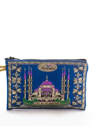 Woven Silvery Mosque Patterned Blue Coin Purse 2300.337