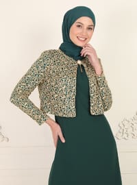Jacket Sleeveless Hijab Evening Dress Emerald