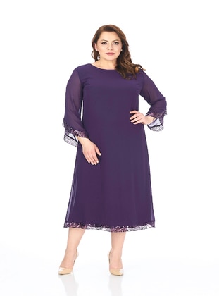 Chiffon Detailed Evening Dress Purple