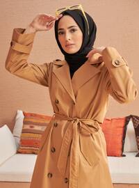Camel - Fully Lined - Shawl Collar - - Trench Coat