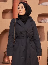 Navy Blue - Fully Lined - Shawl Collar - - Trench Coat