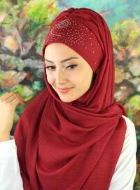 Sequin Printed Instant Practical Shawl Burgundy Instant Scarf