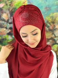 Sequin Printed Instant Practical Shawl Burgundy Instant Scarf