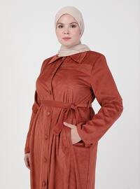 Cinnamon - V neck Collar - Unlined - Plus Size Abaya