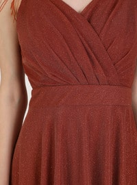 Fully Lined - Cinnamon - V neck Collar - Evening Dresses