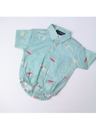 Printed - Sea-green - Button Collar - Unlined - Cotton - baby shirts - MİNİPUFF BABY