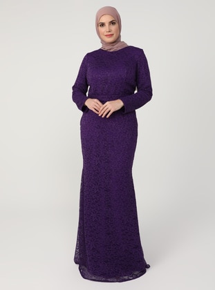Purple - Modest Plus Size Evening Dress - Mileny