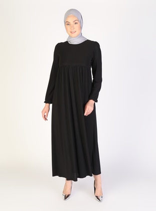 Black - Unlined - Crew neck - Plus Size Dress - ZENANE
