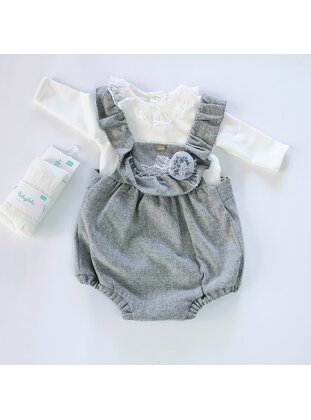 Round Collar - Unlined - Gray - Cotton - Baby Sleepsuit - MİNİPUFF BABY