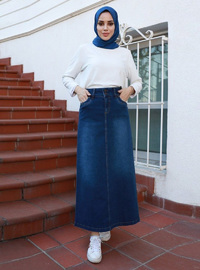 Navy Blue - Cotton - Skirt