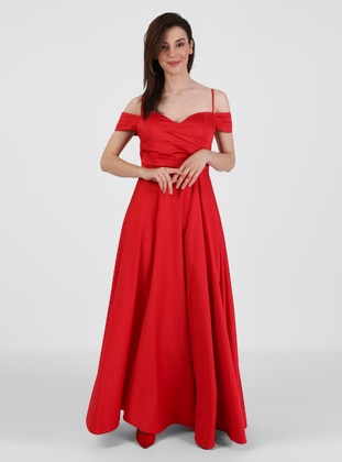 Unlined - Red - Evening Dresses - MEKSİLA
