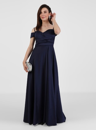 Unlined - Navy Blue - Evening Dresses  - Meksila