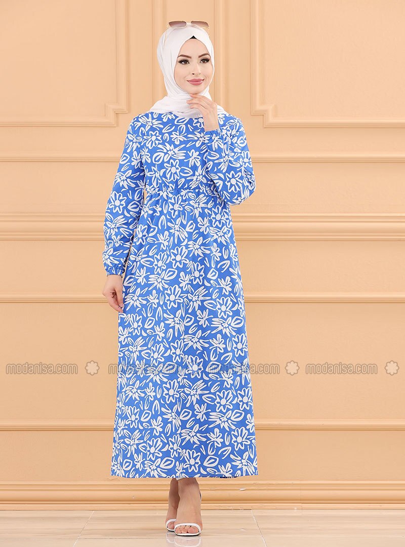 Saxe - Floral - Crew neck - Cotton - Modest Dress