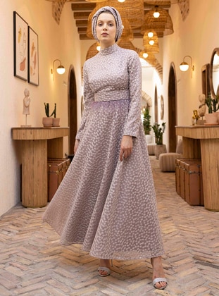 Lilac - Fully Lined - Crew neck - Modest Evening Dress - Al Tatari
