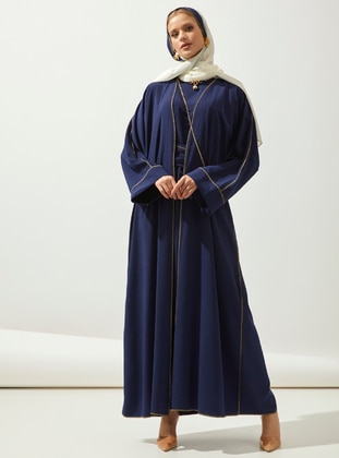 Line Abaya Dress 3 Set Navy Blue