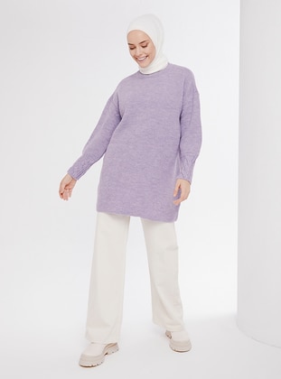 Lilac - Crew neck - Fully Lined - Knit Tunics - İnşirah