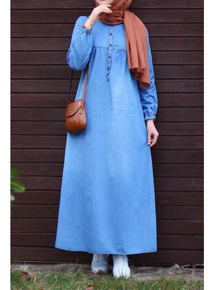 Light Blue - Denim - Modest Dress - In Style